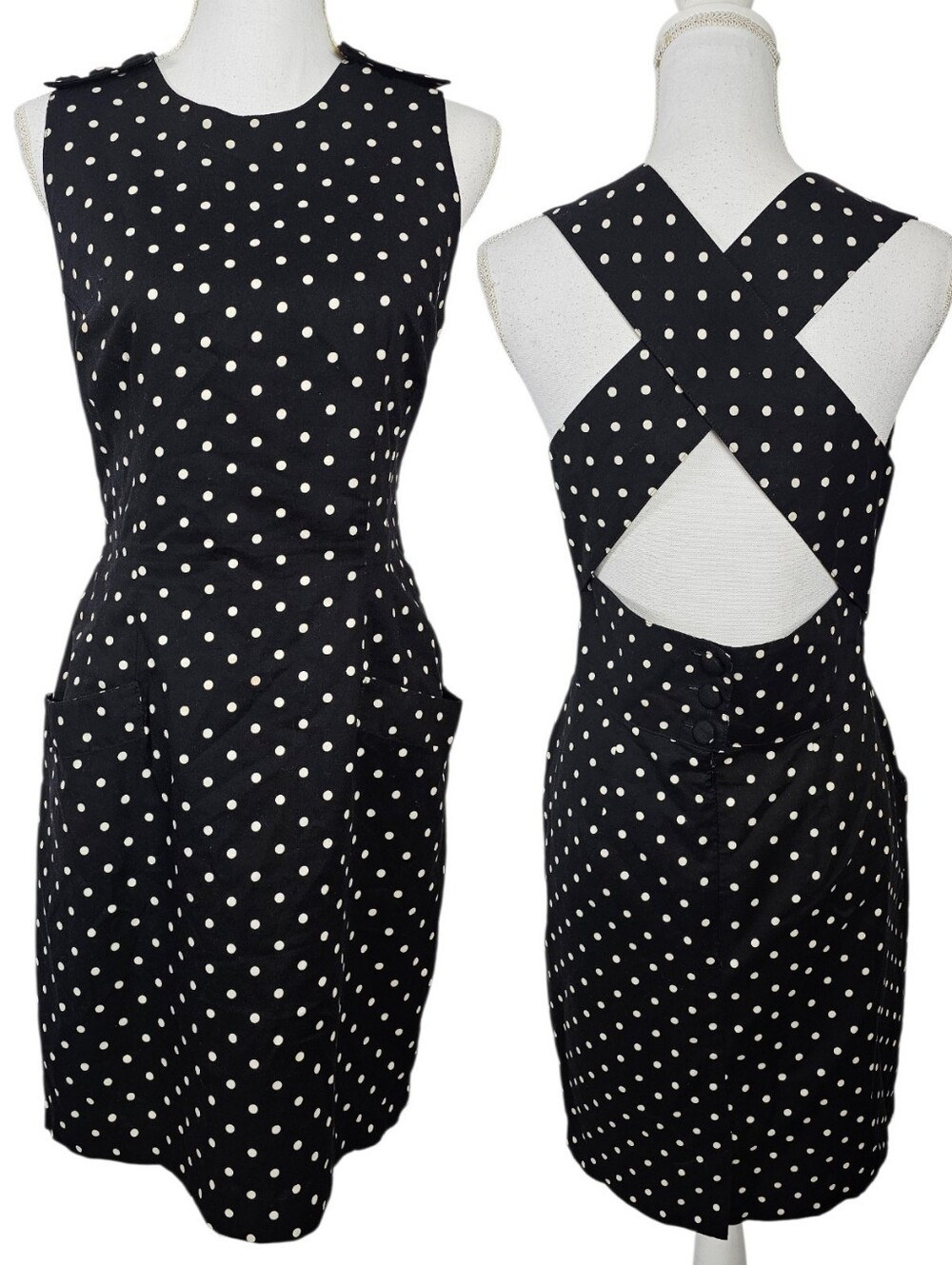 Vintage Kamisato Rare Find Polka Dot Dress Womens Size 12 Criss Cross Back USA